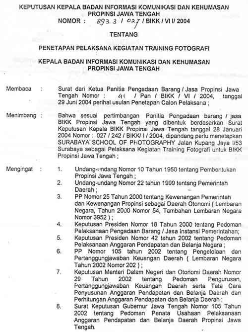Penetapan Pelaksana Kegiatan Training Fotografi